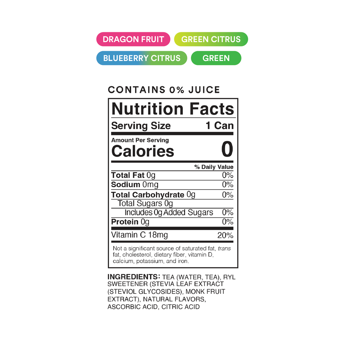 Ryl Iced Tea Green Tea Variety Pack (Green Citrus / Dragonfruit / Blueberry Citrus / Green)