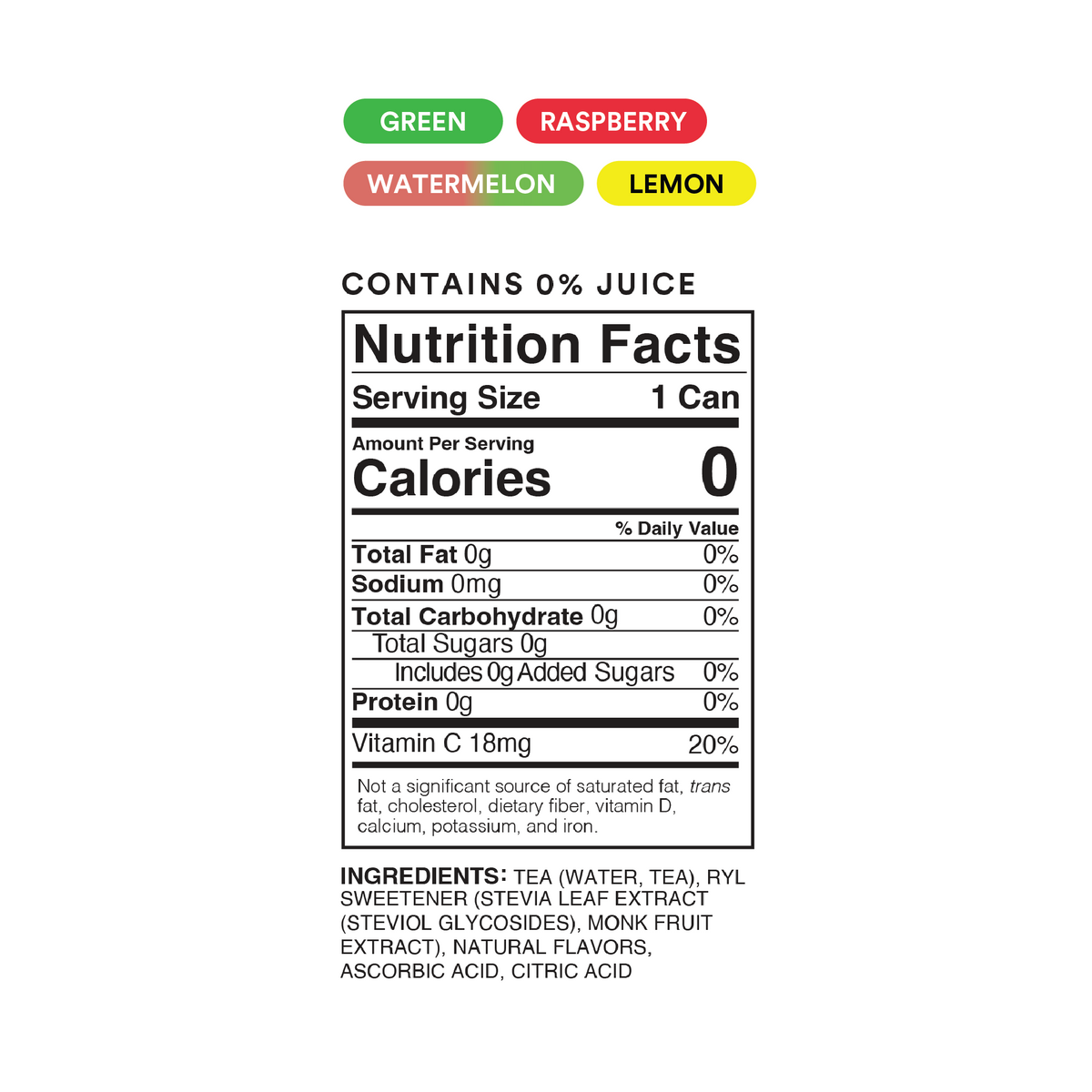 Ryl Light & Crisp Iced Tea Variety Pack ( Watermelon / Raspberry / Lemon / Green)