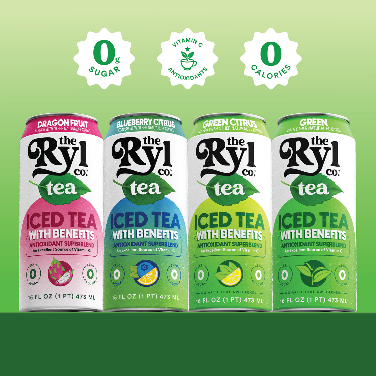 Ryl Iced Tea Green Tea Variety Pack (Green Citrus / Dragonfruit / Blueberry Citrus / Green)