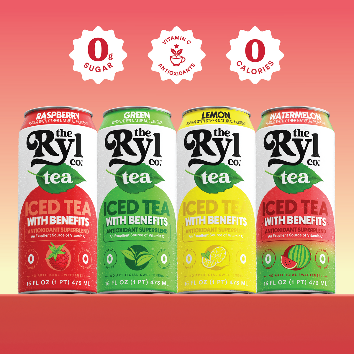 Ryl Light & Crisp Iced Tea Variety Pack ( Watermelon / Raspberry / Lemon / Green)