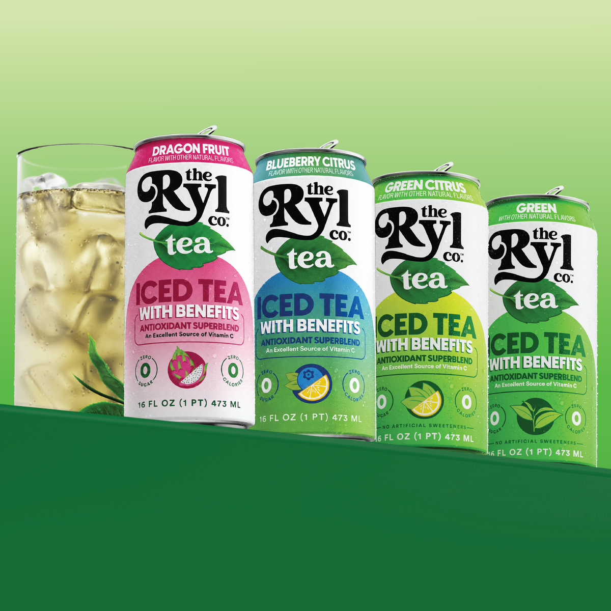 Ryl Iced Tea Green Tea Variety Pack (Green Citrus / Dragonfruit / Blueberry Citrus / Green)