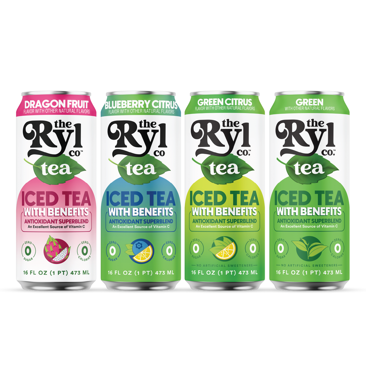 Ryl Iced Tea Green Tea Variety Pack (Green Citrus / Dragonfruit / Blueberry Citrus / Green)