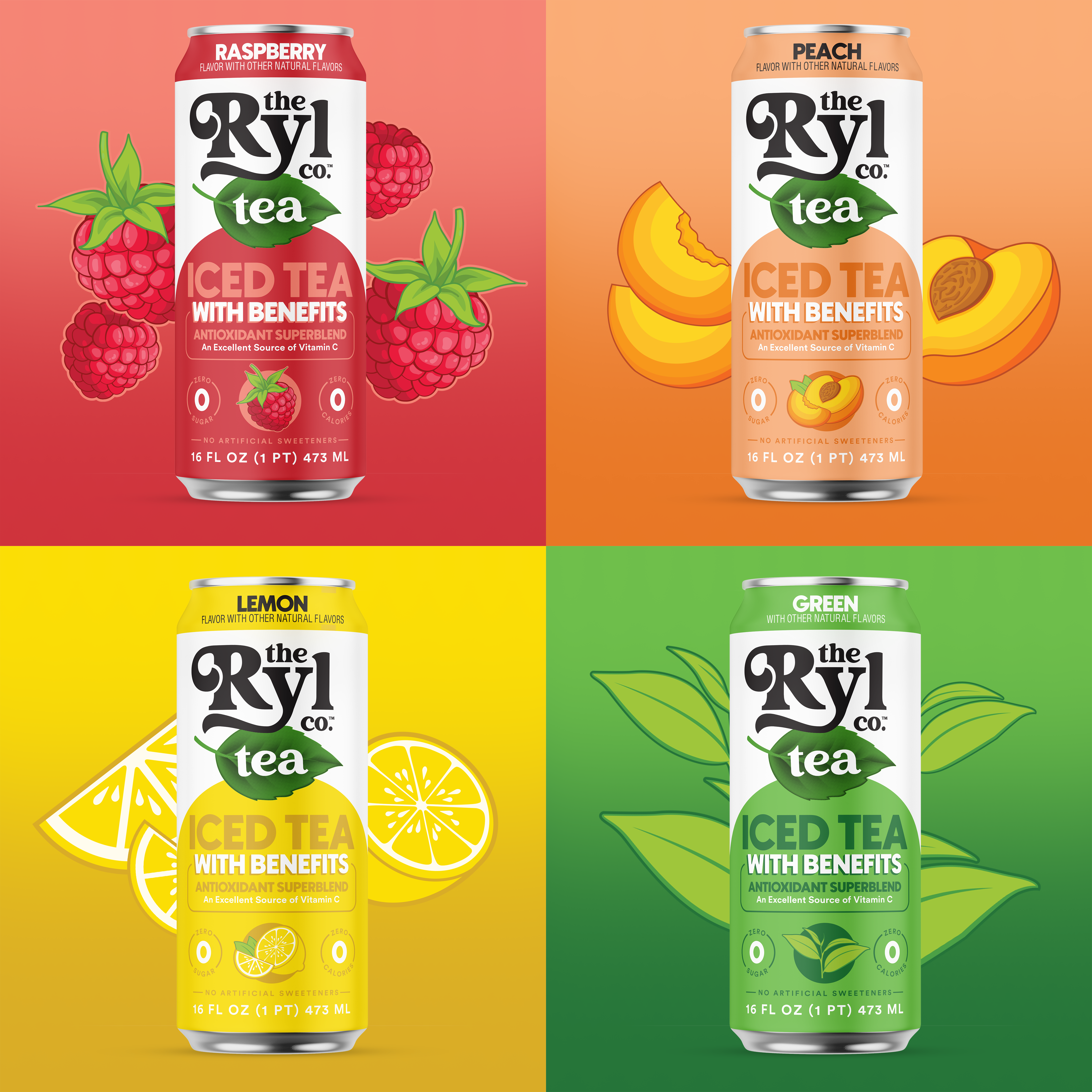 Ryl Variety Fruit Sampler Iced Tea (Peach, Raspberry, Lemon, Green Tea)